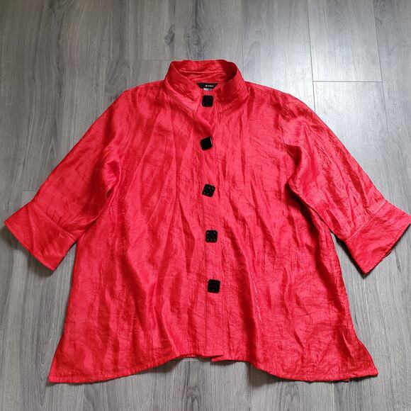 Ali Miles Shirt Womens 2X Mandarin Collar Button Front Lightweight Artsy Top - Picture 1 of 8